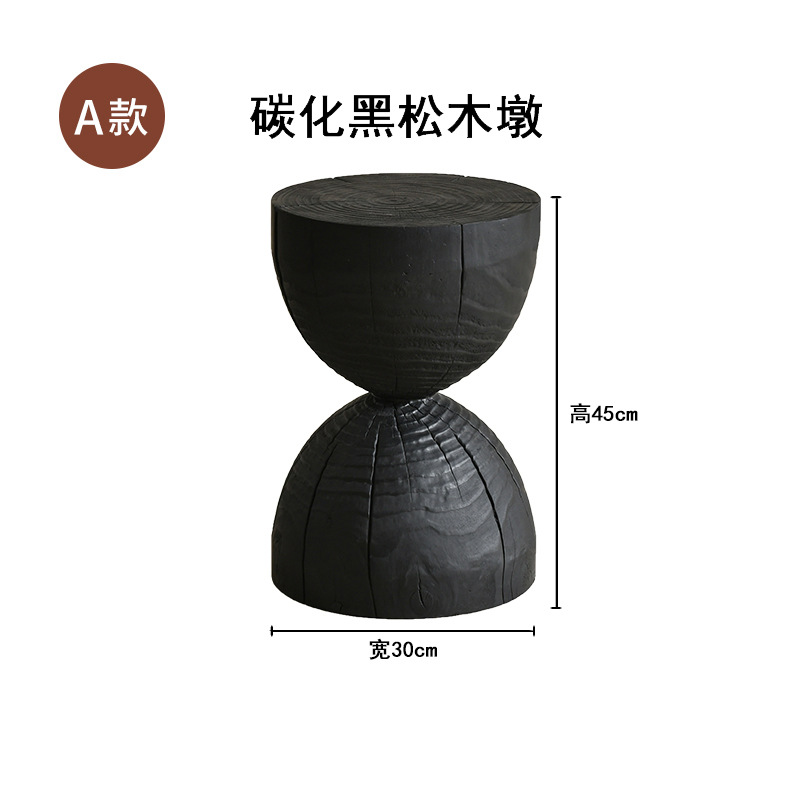 Carbonized Black Solid Wood Wooden Pier Bench Small Apartment Household Wabi-Sabi Style Furniture B&B Cafe Leisure Chair