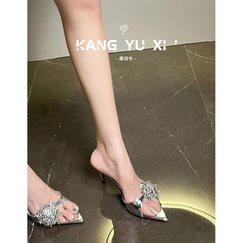 Pointed Toe Rhinestone High Heels for Women, Summer Wear with Skirts, 2025 New Style, Silver Stiletto Heels, Sexy and Elegant, Suitable for Outdoor Wear