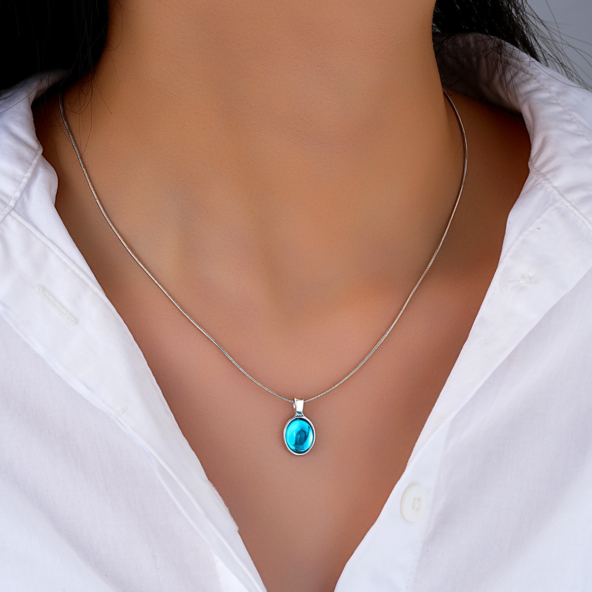 Sapphire Necklace European and American New Style Aquamarine Necklace Fashion Pendant Clavicle Chain Accessories for Women