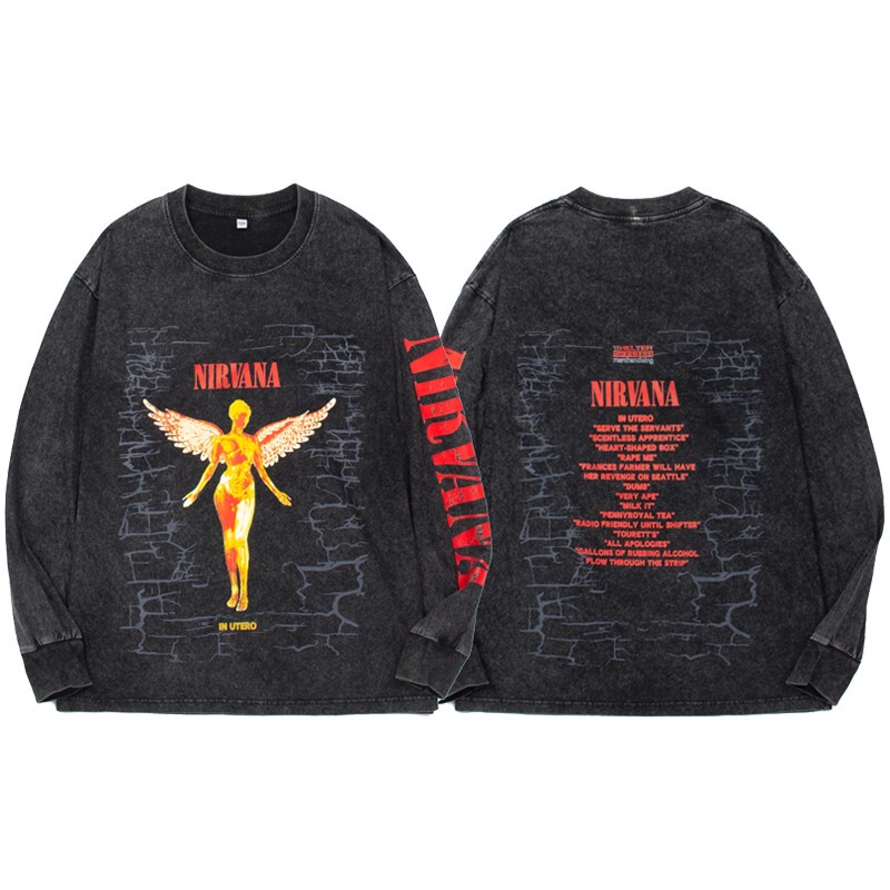 Nirvana in Utero American Rock Band Vintage Heavy Ami Khaki Long t