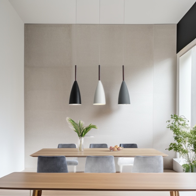 吊灯三头后现代灰黑白铁艺木杆E27 中山家装灯饰跨境批发吧台吊灯