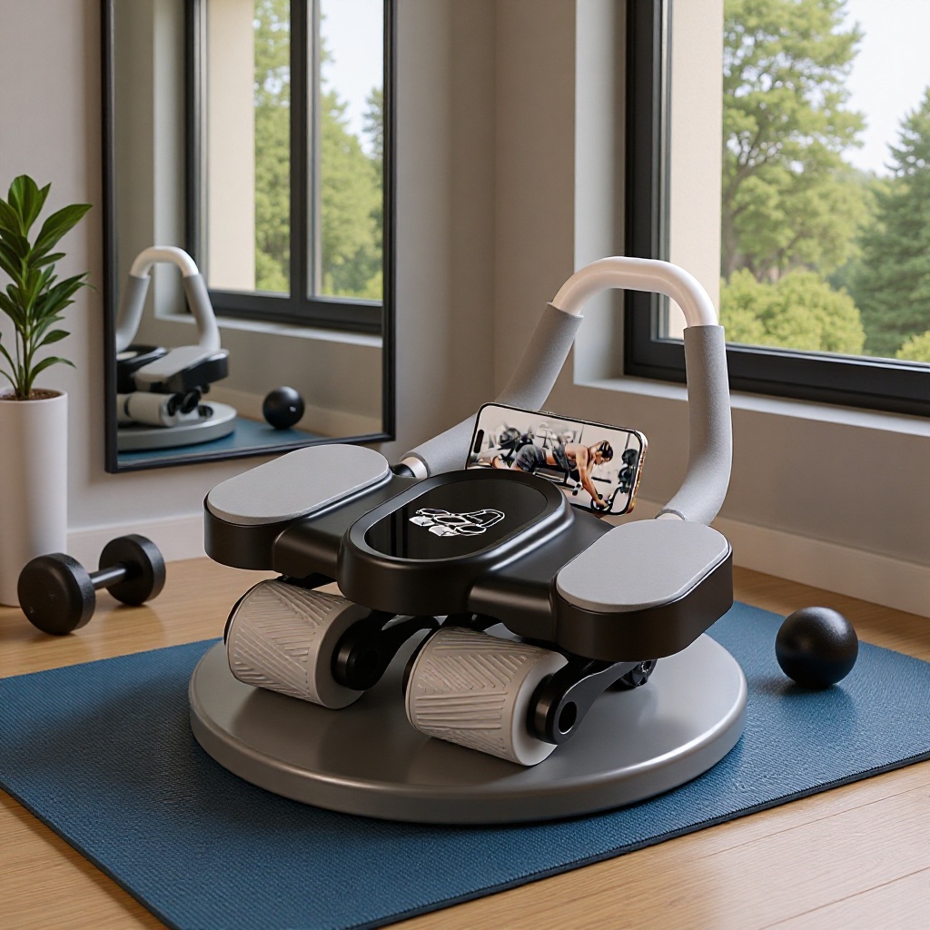 Four-Wheel Abdominal Fitness Wheel with Automatic Rebound, Home-Use Belly Slimming Device, Women's Fitness and Abdominal Tightening Equipment