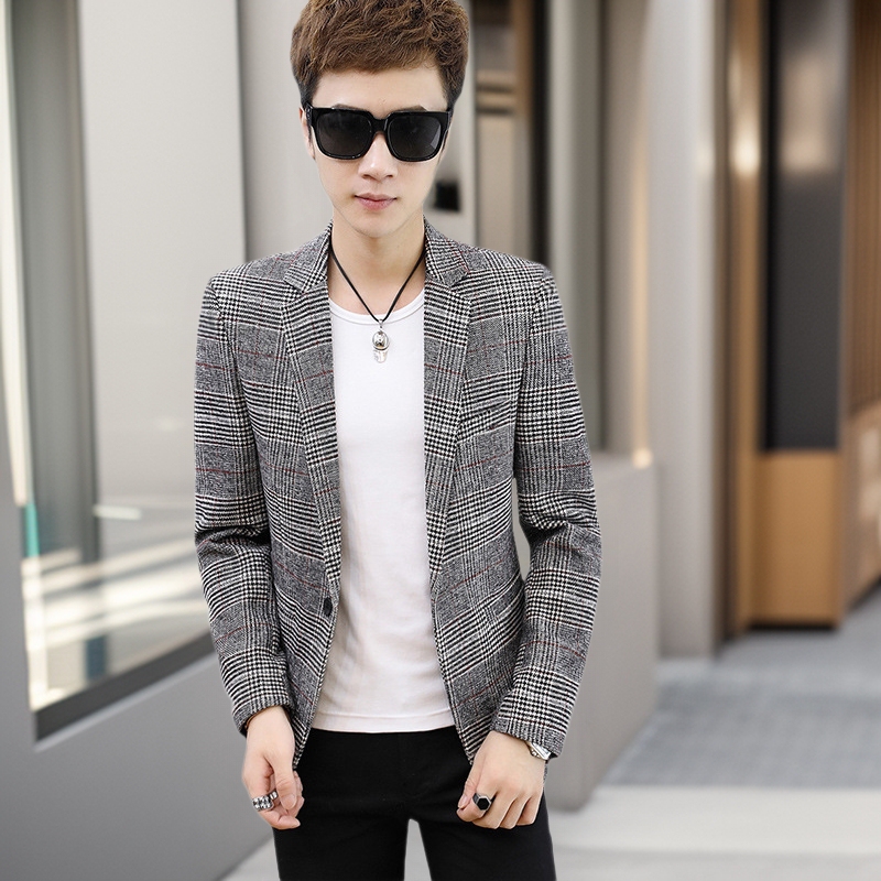 2026 Customized Spring and Autumn New Men's Casual Suit Korean Style Slim Fit Plaid Suit Men's Suit Jacket