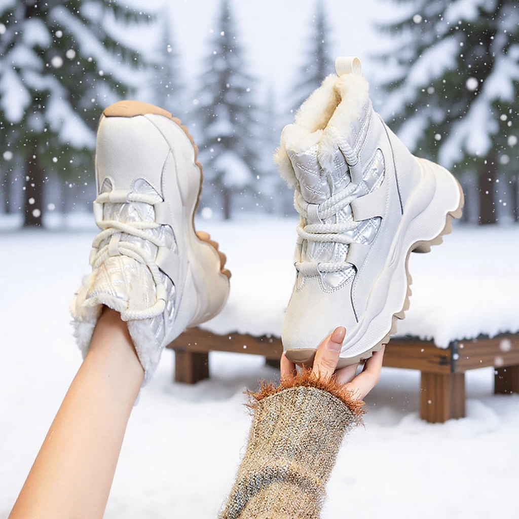 Снежные сапоги женские осенние и зимние новые толстые подошвы увеличены на 500 г толстые бархатные теплые кожаные шнуровки