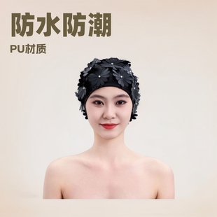 2025 new PU waterproof swimming cap women's double-layer thickened handmade three-dimensional single-layer three-layer flower fashion women's swimming cap