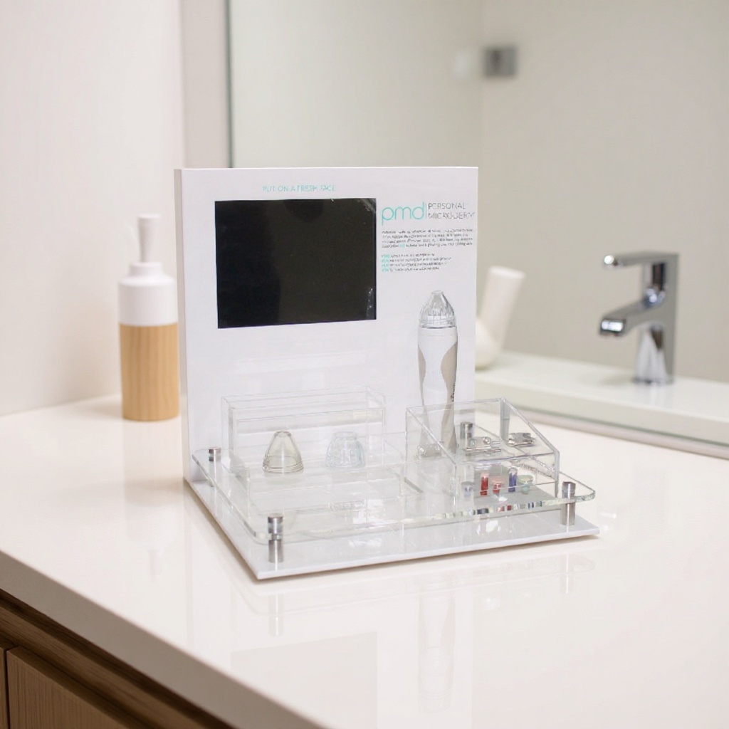 供应按摩仪展示架 带显示屏护肤仪器亚克力白色L展架定作 可拆装