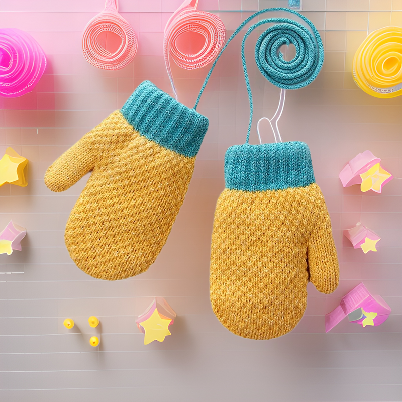Autumn and Winter Baby Cute Bag Finger fleece-lined Warm Outdoor Cold-proof Toddlers Neck Finger Knitted Children's Gloves