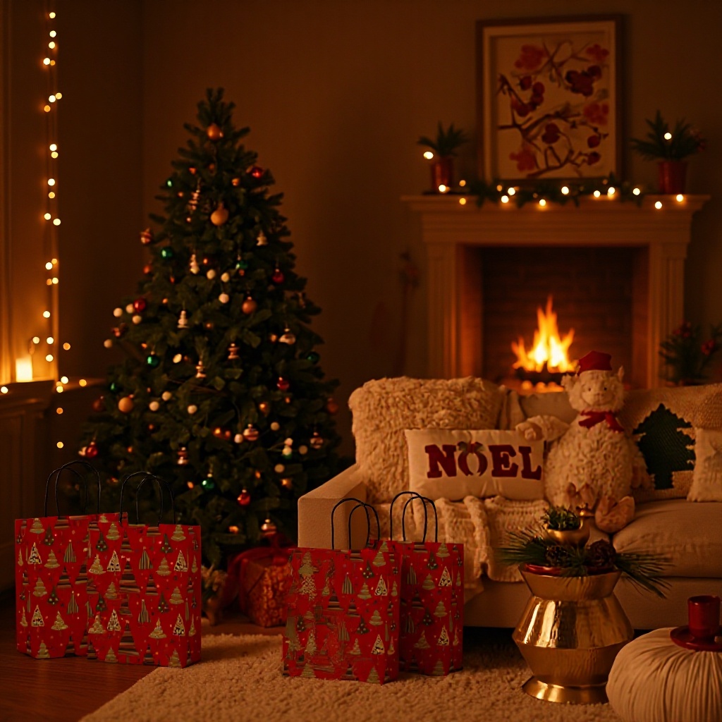 圣诞礼品袋、纸袋、手提袋圣诞树牛皮纸袋跨境