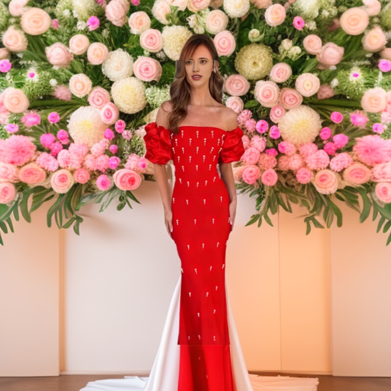 French-Style Elegant Strapless Slim-Fit Heavy-Duty Off-Shoulder Bandage Dress Christmas Evening Gown