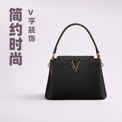 新款poho2025简约V字装饰手提时尚洋气单肩斜挎潮流水桶女士小包