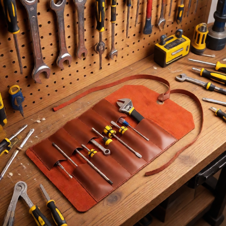 Bolsa de herramientas multifuncional de cuero, portátil, para reparaciones, carpintería, electricista, para guardar tornillos, llaves y herramientas.