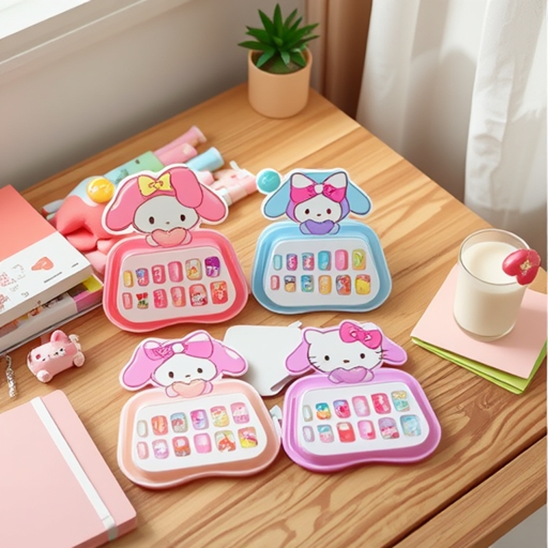 三丽鸥儿童立体穿戴甲卡通多巴胺钻贴可爱美甲少女心12片装指甲饰