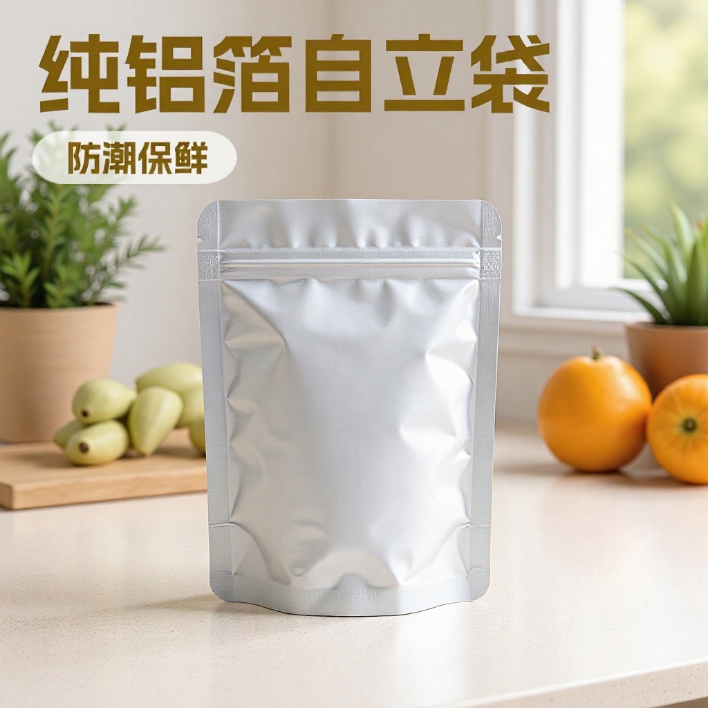 自立拉链纯铝箔袋现货批发可印LOGO塑料复合食品级休闲食品包装袋