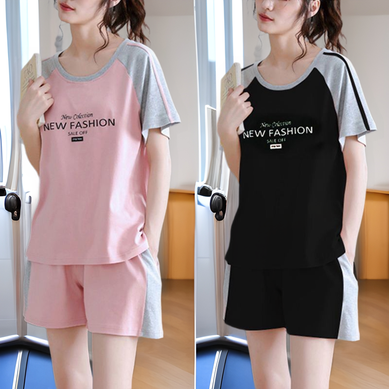 Suit Sports plus size women's 2023 Summer new fashion loose Korean style short sleeve shorts casual two-piece suit