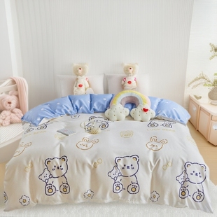 Cross-border foreign trade student bedding dormitory three-piece set four-season cartoon aloe vera cotton four-piece set kit