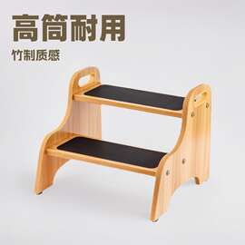 跨境新品竹制踏步凳两层家用增高梯家用儿童浴室楼梯凳子竹木凳