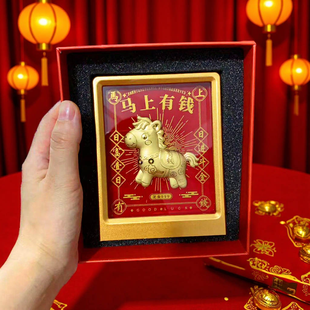 兔年马上有钱摆件铁艺金箔画装饰画金属相框公司商务礼品家居