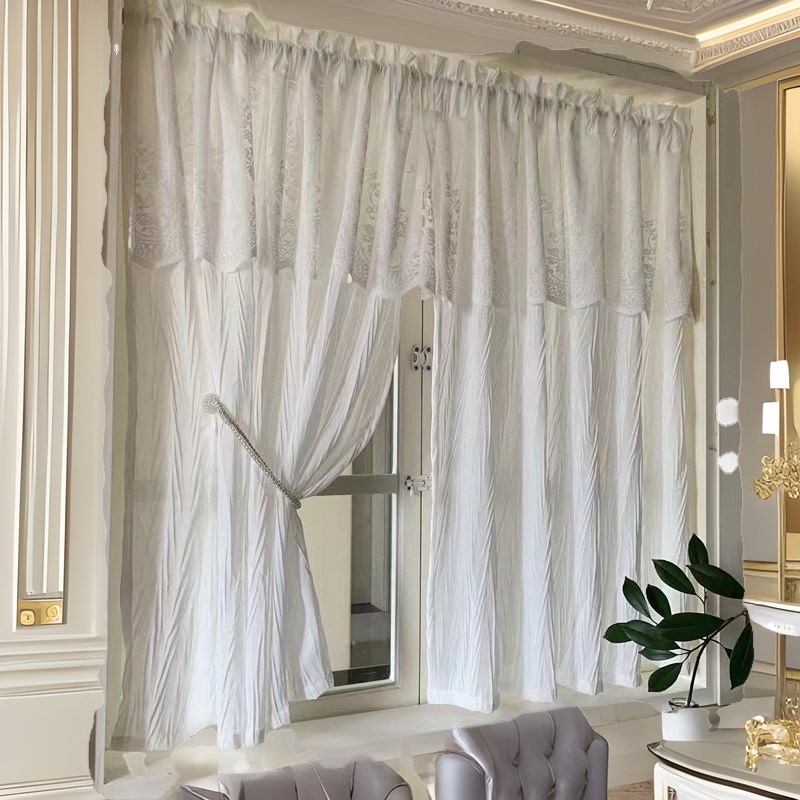 French Curtain Swallowtail Gauze Accessible Luxury Crumpled Belt Simple White Light-Transmitting Opaque Window Screen Bay Window Finished Gauze Curtain Door Curtain