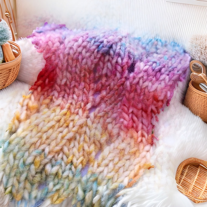 Sichuan color section dyed gradient thick Iceland wool thick mernu wool handmade diy woven scarf crochet wool