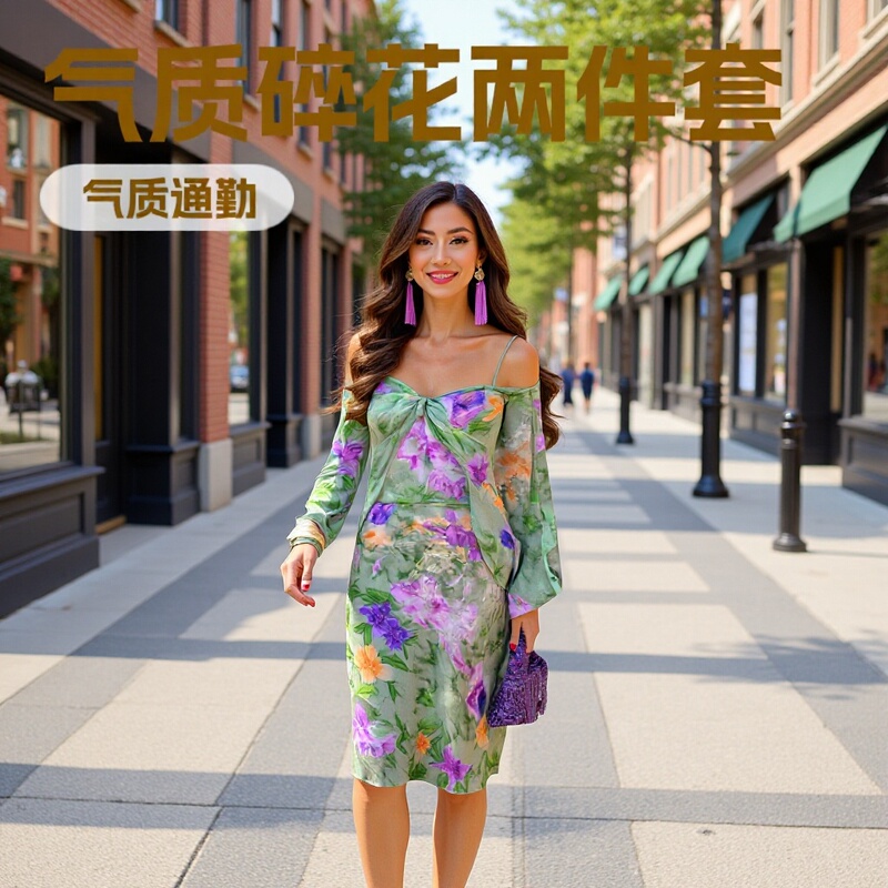 2023 European and American Autumn Dress Set Long Floral Suspender Dress Coat Fashionable Elegant Women's Clothing Feminine Style