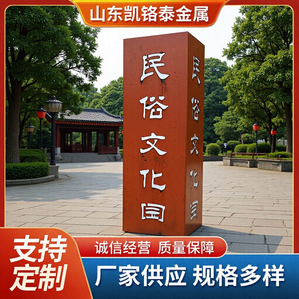 激光雕刻耐候板标识牌镂空刻字指示牌景区公园红锈板广告牌