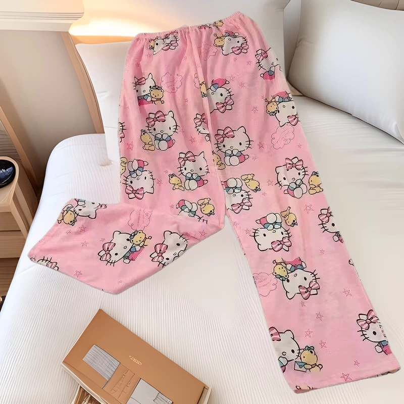 Свободные пижамные брюки европейского размера с мультяшным принтом для весны и лета, подходят для помещений с кондиционером, повседневные брюки большого размера, которые можно носить на прогулку, для дома и отдыха.