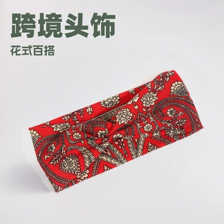 跨境欧美复古发带 腰果花弹力交叉头带女 交叉洗脸化妆发带批发