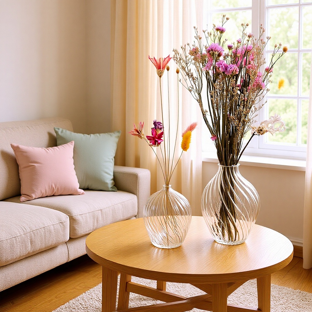 Transparent Striped Glass Vase, Simple Dry Flower Hydroponic Green Plant Flower Arrangement Vessel, Floral Straight-Line Pattern Plant Flower Hydroponics