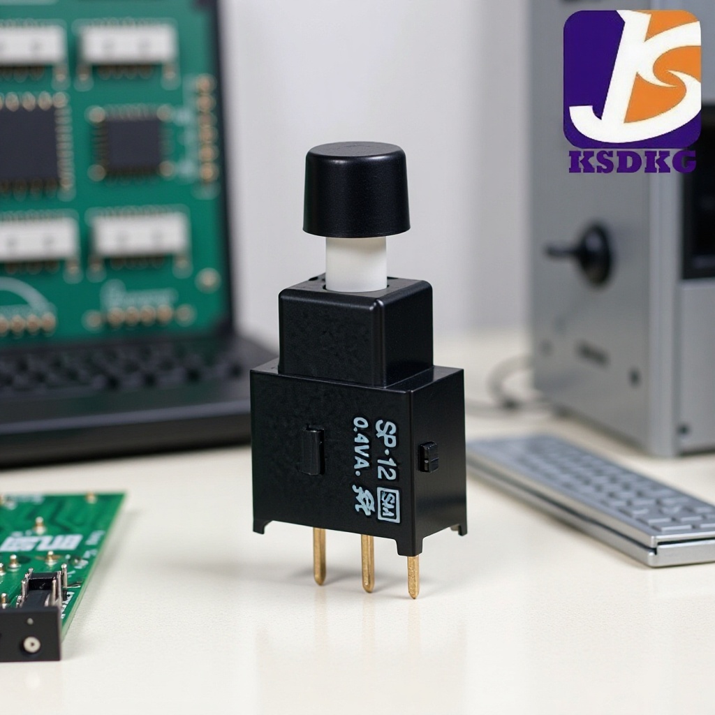 供应0.4VA立式按钮开关 直插式三脚 开关 黑色圆帽按键开关