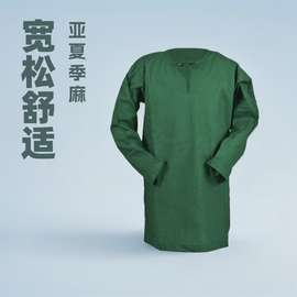 2025中世纪男童亚夏季麻衬衫复古圆领宽松休闲中小童