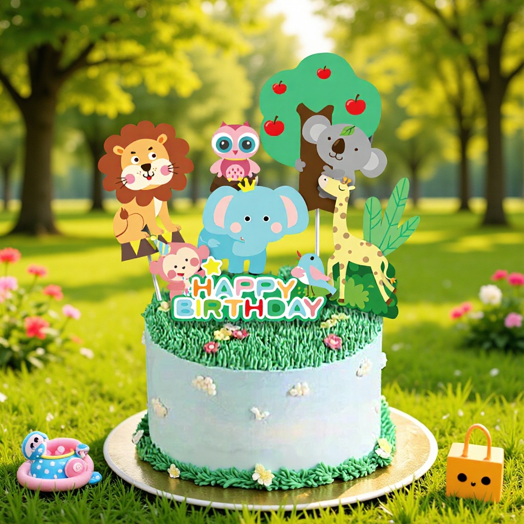 Lie Cheng Yan Choose Cake Card Forest Cartoon Lion Animal Happy Birthday Plug-in Baking Cake Decoration Plug-in