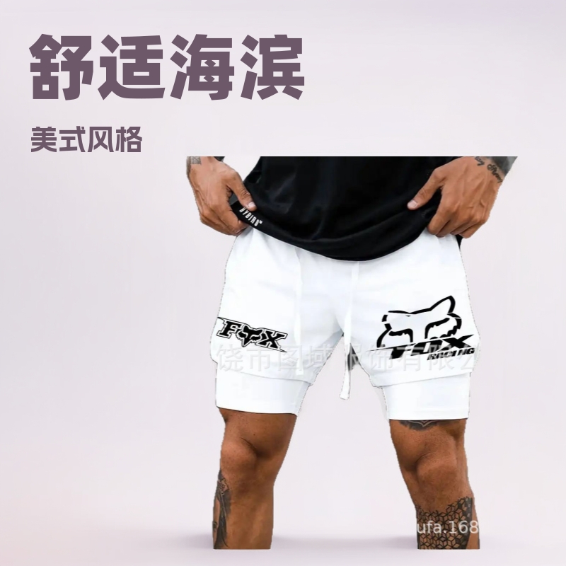 【已售500+】F1赛车系列热卖男士美式潮流海滨双层运动健身短裤