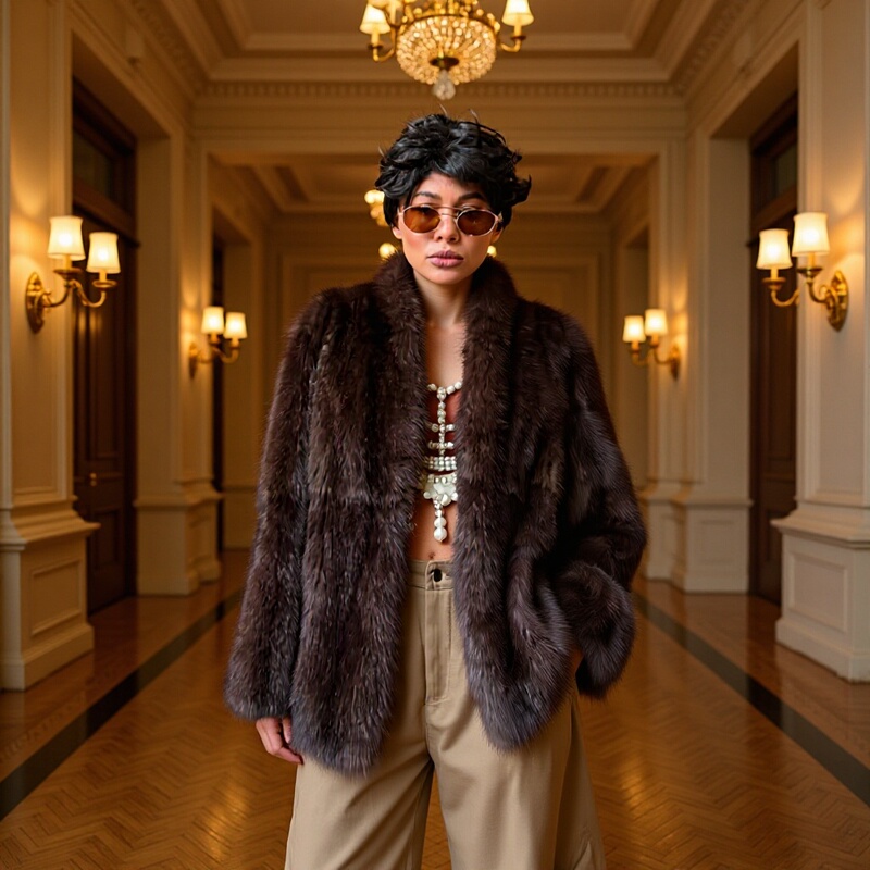 Real Shot - Winter New Fashion Stylish Thickened Stand Collar Furry Long-Sleeve Fur Coat 2025 Cross-Border European and American Style