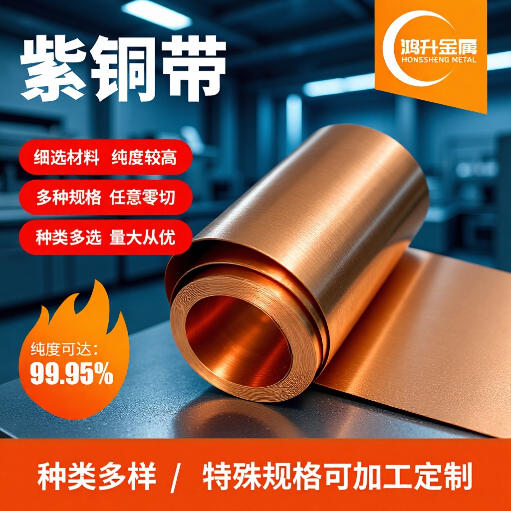 厂家供应T2紫铜带分条接地导电铜板铜带TP2磷脱氧紫铜带