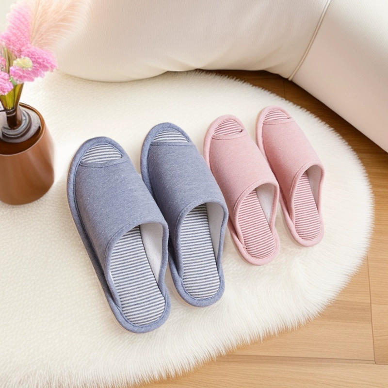 Вязаные домашние тапочки с рыбьим ртом с тканевой поверхностью, дышащие, впитывающие пот, домашние Нескользящие тапочки, женские хлопковые тапочки из ЭВА