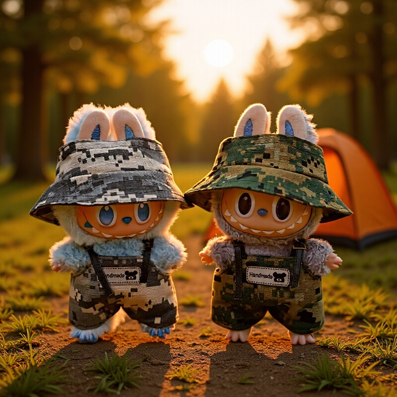 Clothes Only] 17cm Labubu Doll Clothes Vinyl Pendant Doll Clothes Camouflage Suit Heart-Warming Macaron Labubu