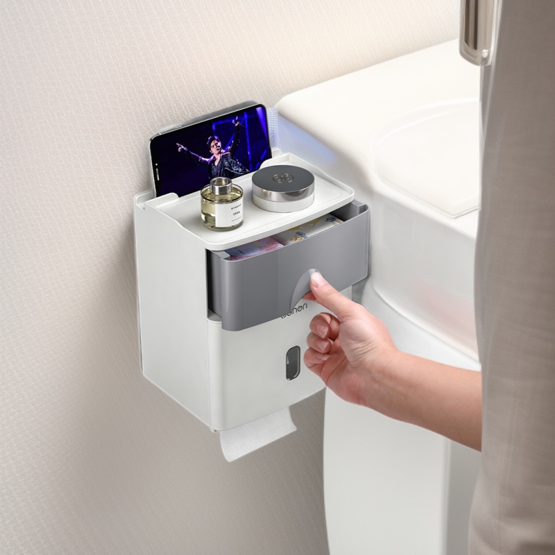 No-Drill Tissue Holder Toilet Paper Box Bathroom Tissue Box Toilet Paper Storage Rack Tissue Box No-Drill Installation