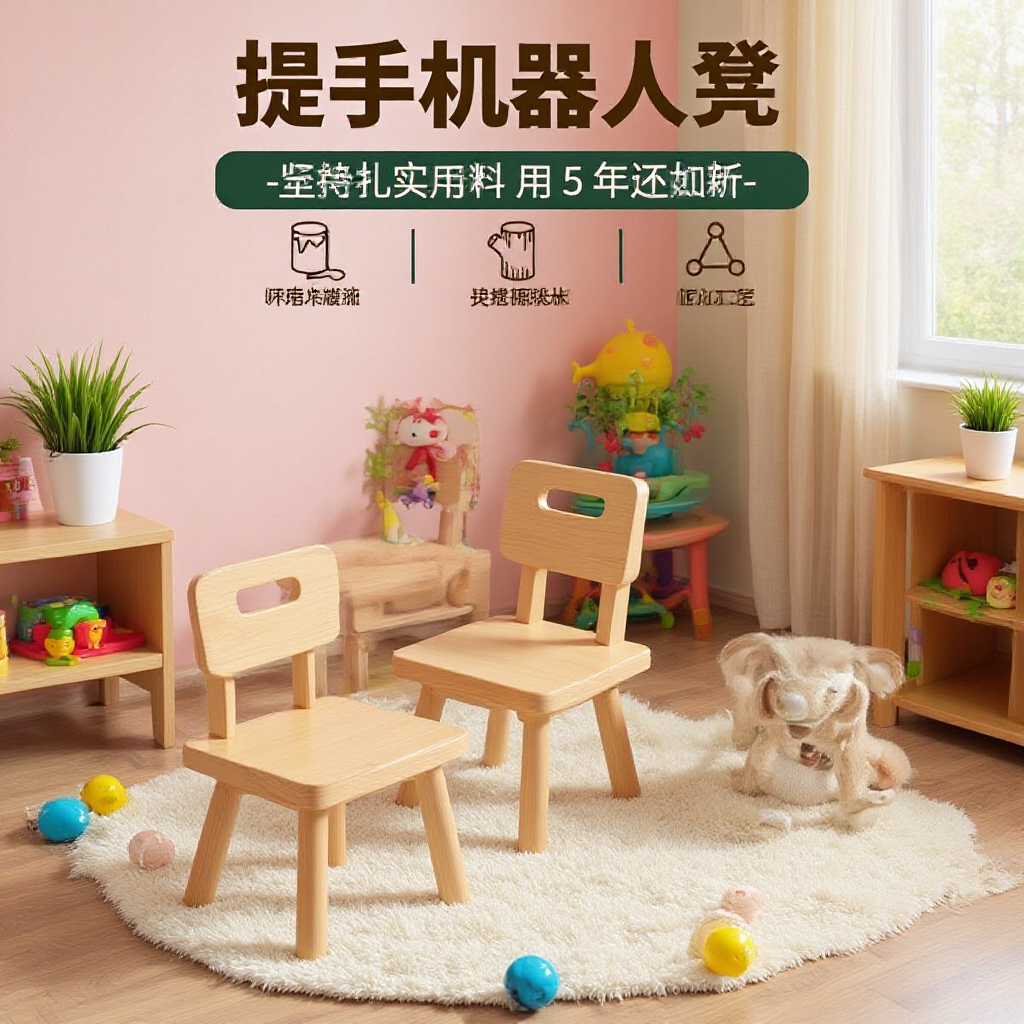 跨境爆款工厂直销橡胶木儿童换鞋凳机器人造型可拆装带靠背