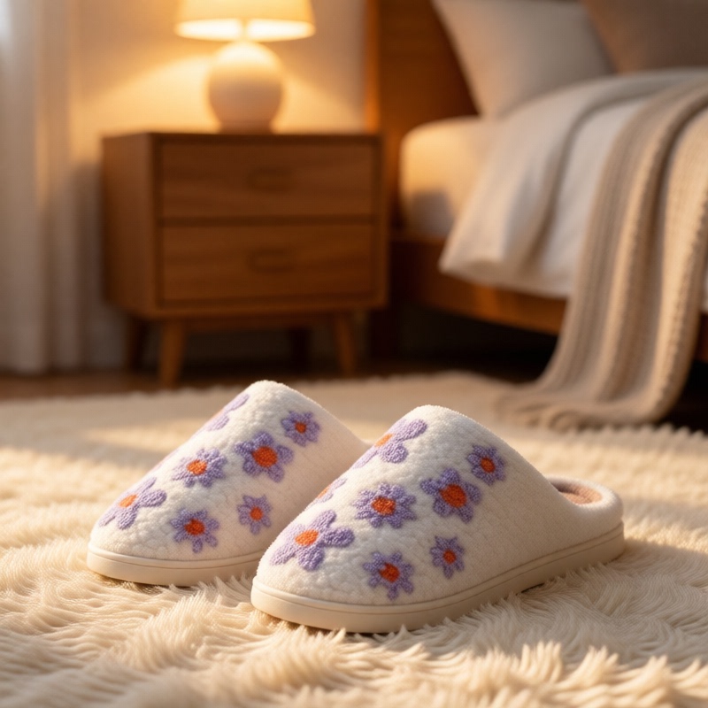 Cross-Border Purple Lilac Cotton Slippers for Couples, Men and Women, Autumn and Winter Home Teddy Plush Slippers, Towel Embroidery to Keep Warm Cross-Border Purple Lilac Cotton Slippers for Couples, Men and Women, Autumn and Winter Home Teddy Plush Slippers, Towel Embroidery to Keep Warm