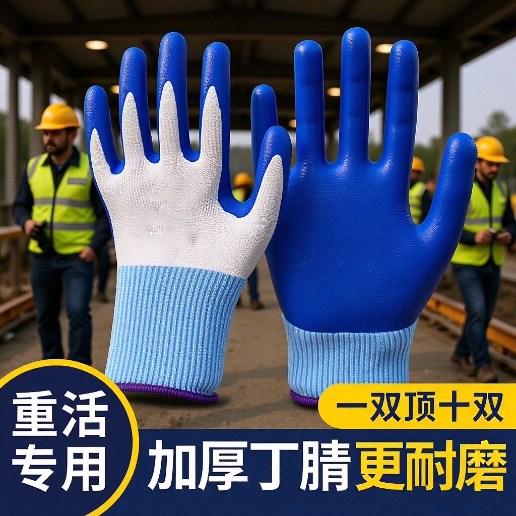 Protective Palm-coated Breathable Gloves for Construction Site Gummed Wear-resistant Oil-resistant Non-slip Protective Ding Qing Rubber Gloves