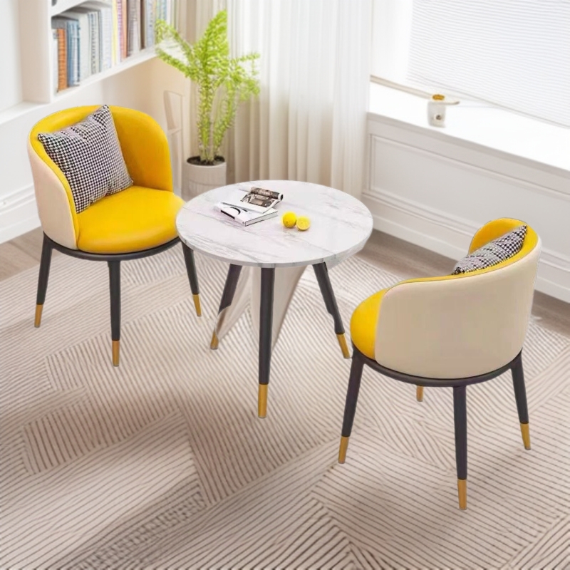 Small Table and Chairs, Round Table for Reception and Negotiation, One Table and Two Chairs, Three-Piece Set for Entertaining Guests, Dining Table Set in Light Luxury Style