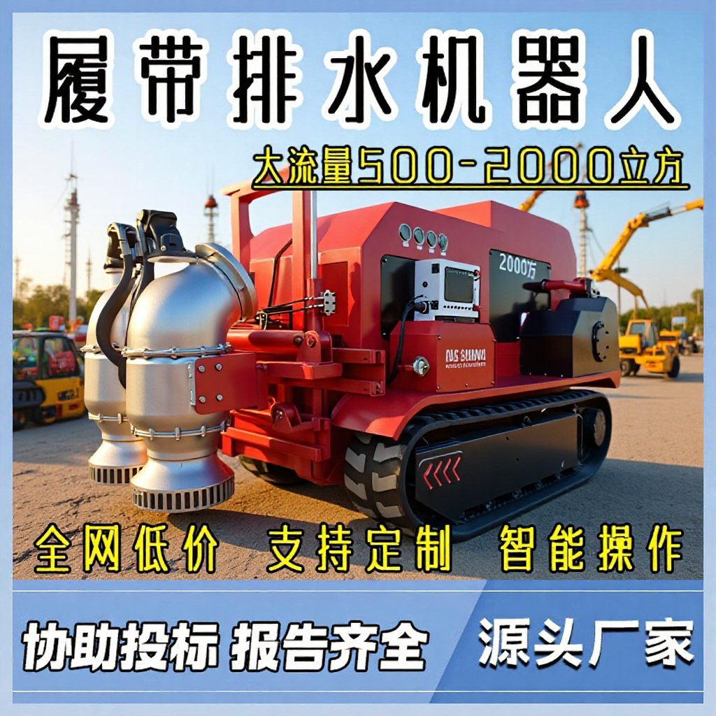 履带式排水机器人排涝抗洪大流量移动泵车智能远程遥控救援防汛泵