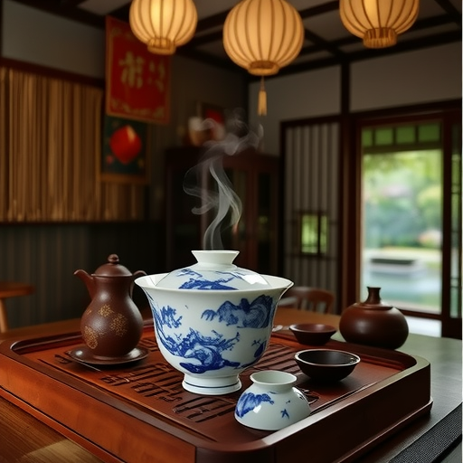 Jiuhuan blue and white antique landscape Cover bowl high-end Jingdezhen kung fu tea set ceramic two-piece Cover bowl tea bowl tea cup