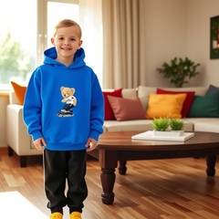 子供トレーナーセット秋と冬の新しいファッショナブルなヒップホップクマプラスベルベットツーピースセット男の子と女の子暖かいアウターウェア子供服