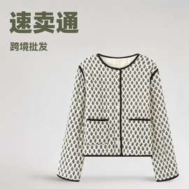 za欧美跨境批发速卖通秋冬爆款老钱风时尚保暖花朵绗缝棉服外套女