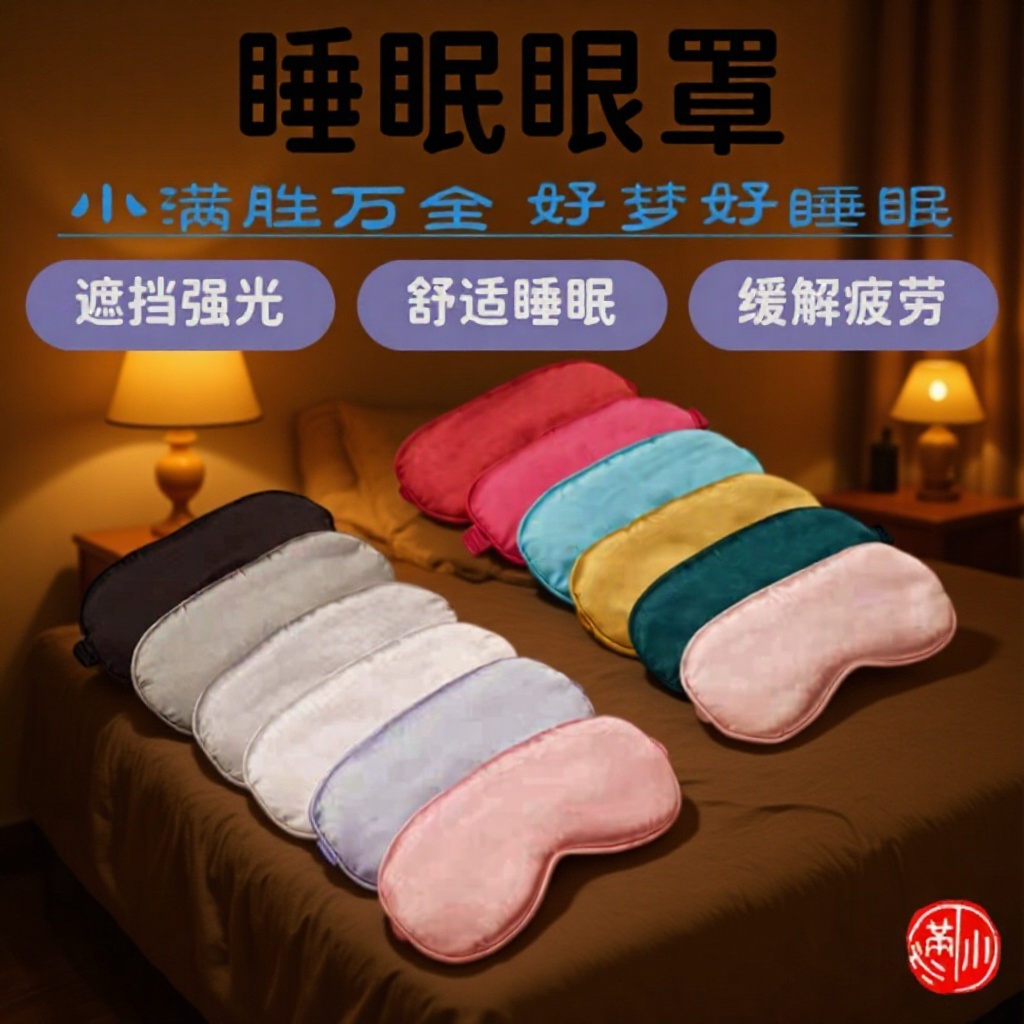 新款仿真丝遮光调节扣款眼罩午休睡眠舒适透气光板护眼罩厂家直供