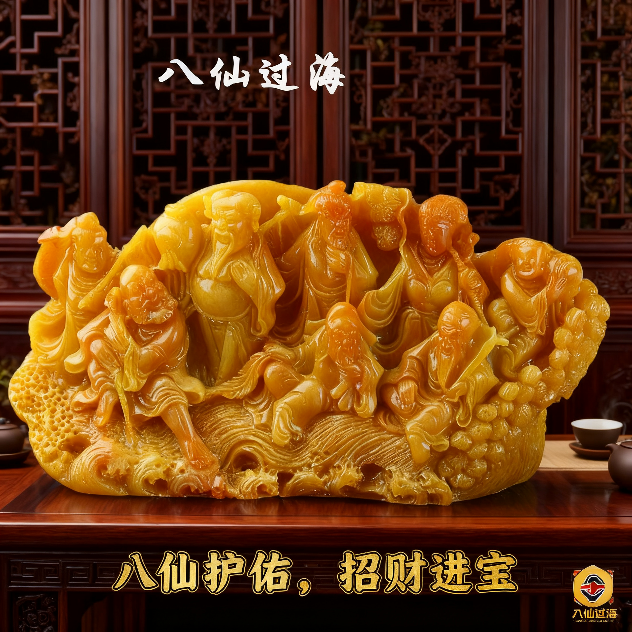 马年春节礼品仿黄龙玉黄色人物大山水客厅摆件玄关工艺品装饰礼物