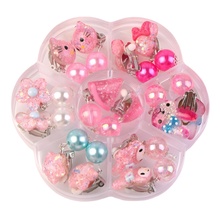 耳夹无耳洞女儿童7对装果冻色可爱珍珠学生首饰diy流苏耳环长款