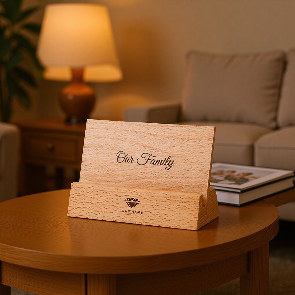 榉木山峰底座实木台历明信片底座桌面便签木质支架餐牌名片底座