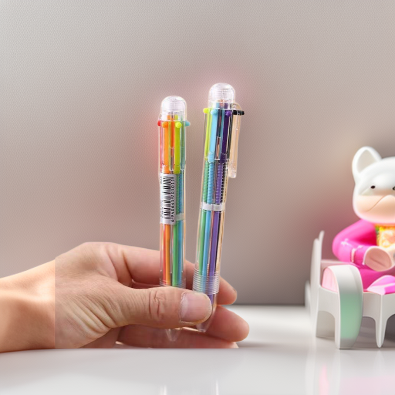 Estudiante de prensa multicolor bolígrafo dibujos animados creativo suave escritura Grasa 6-color prensa pluma papelería suministros